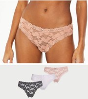 New Look 3 Pack Grey Mink and White Floral Lace Thongs